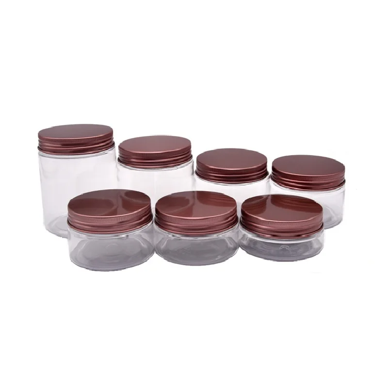 

24Pcs Plastic Container Clear Cream Jar Packaging 50g 80g 100g 120g 150g 200g 250g Refillable Aluminum Bronze Lid Cosmetic Jars