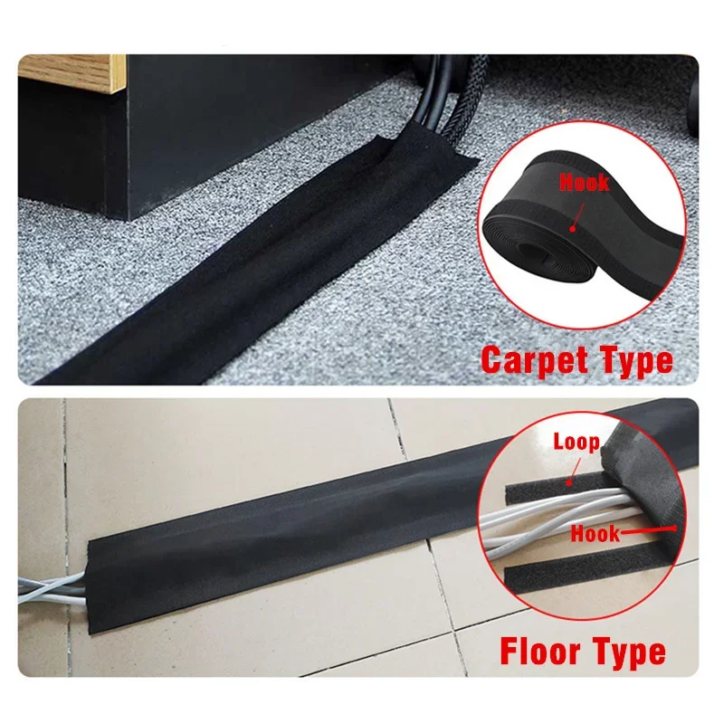 床/カーペット/トランク/壁/机の事務用品用の1mソフト調整可能なフックとループワイヤーケーブルカバーコードオーガナイザーワイヤースリーブ