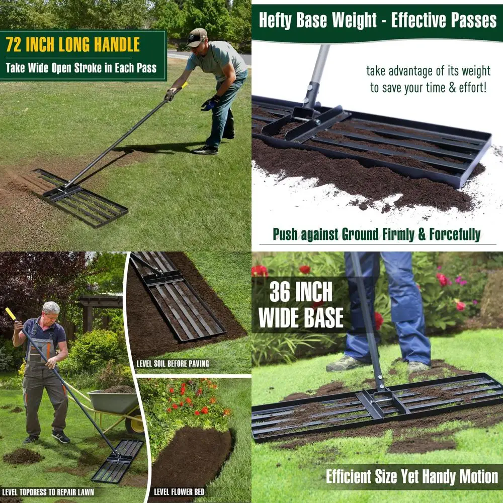 

Прочная грабельная лопата для выравнивания газона с длинной ручкой 72 дюйма для ухода за двором, травой, почвой и полем для гольфа