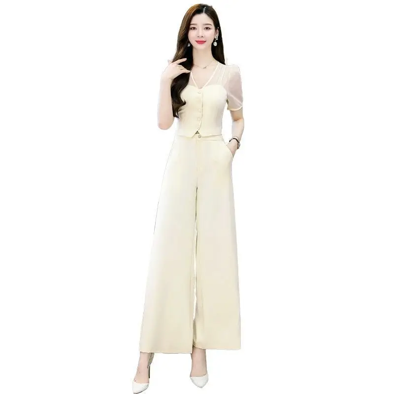 Wide Leg Pants Set for Women 2024 New Summer Temperament Goddess Style Fashion Short Top Slimming Wide Leg Pants Two-piece Set