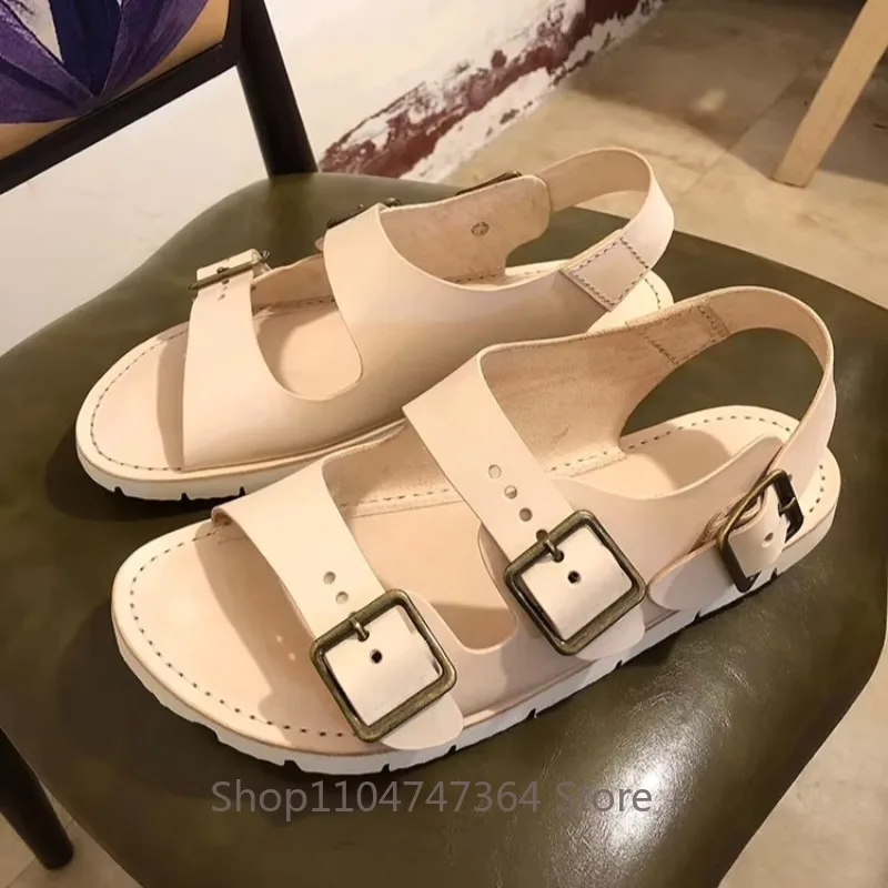 British Handmade Cow Leather Men's Sandals Fashion Cowhide Vintage Genuine Leather Work Casual Summer Male Beach Shoes