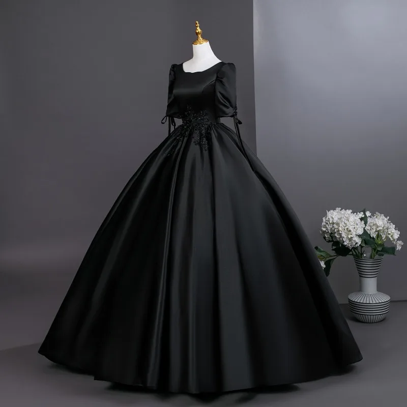 2025秋冬新作 ブラック 高級ピアノ演奏会ドレス 年次総会 声楽試験演奏会ドレス 女性用