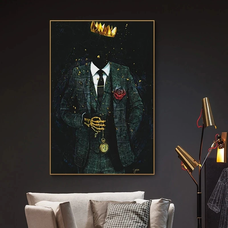 Skeleton King and Queen Abstract Canvas Art Luxury Couple Cloth Painting Mural Posters and Prints Living Room Home Decor Mural