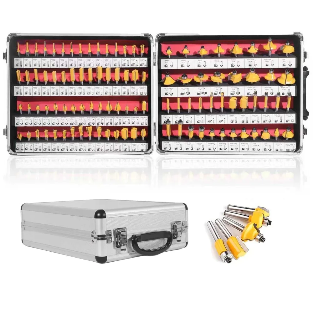 

Precision woodworking milling tool set - 100 pieces, multi-purpose carbide material, 1/4 inch handle length, easy to hold