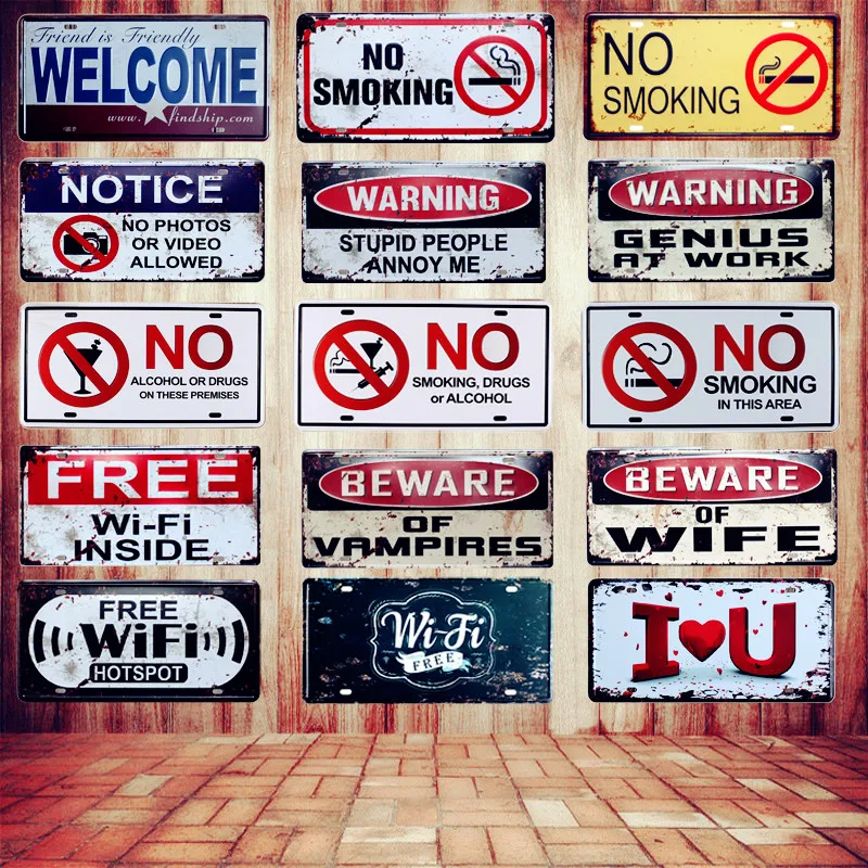 Free Wifi Vintage Metal License Signs Decorative Plates for Club Pub Bar Wall Decor Cue Slogans Christmas Gift 30*15cm