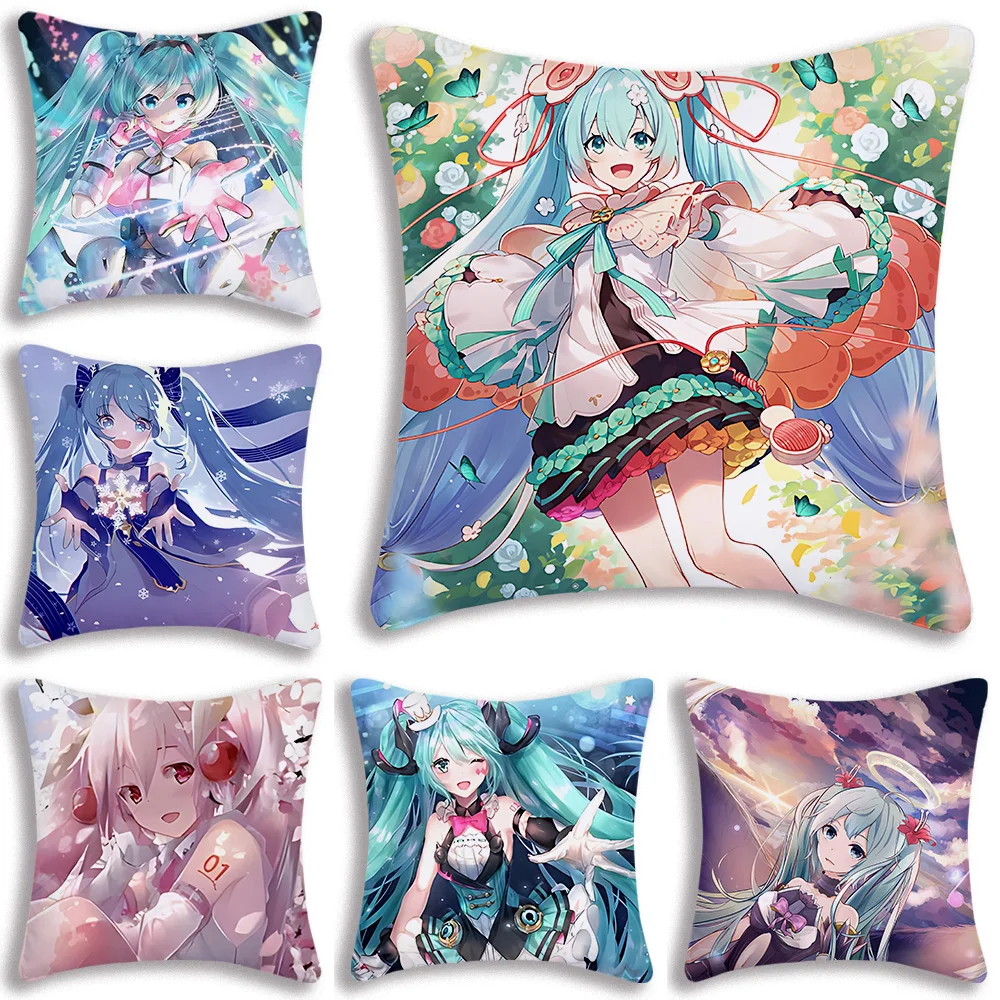 Anime H-Hatsunes M-MikU Kawaii Pillow Covers Cartoon Sofa Decorative Home Double-sided Printing Short Plush Cute Cushion Cover