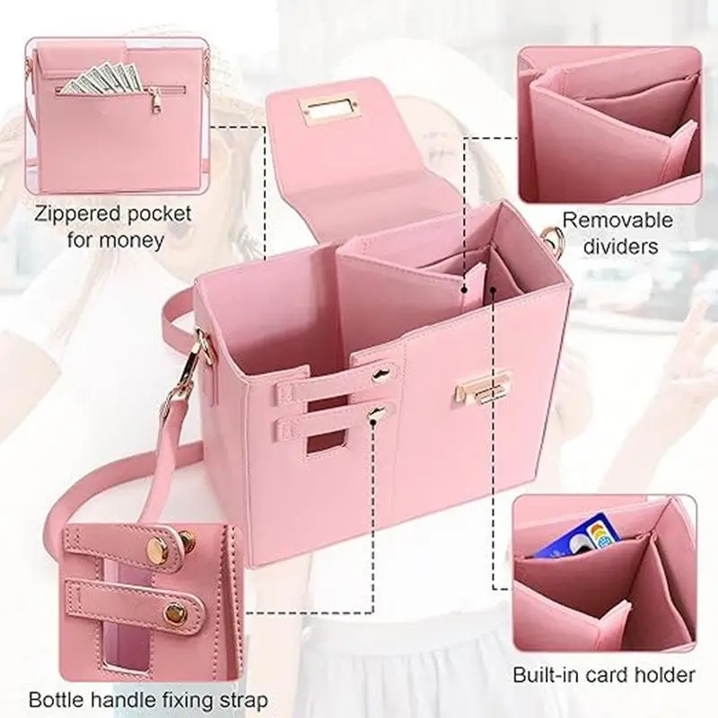 Portable Water Bottle Holder PU Leather Cover Travel Water Bottle Bag Adjustable Shoulder Strap With Phone Pocket