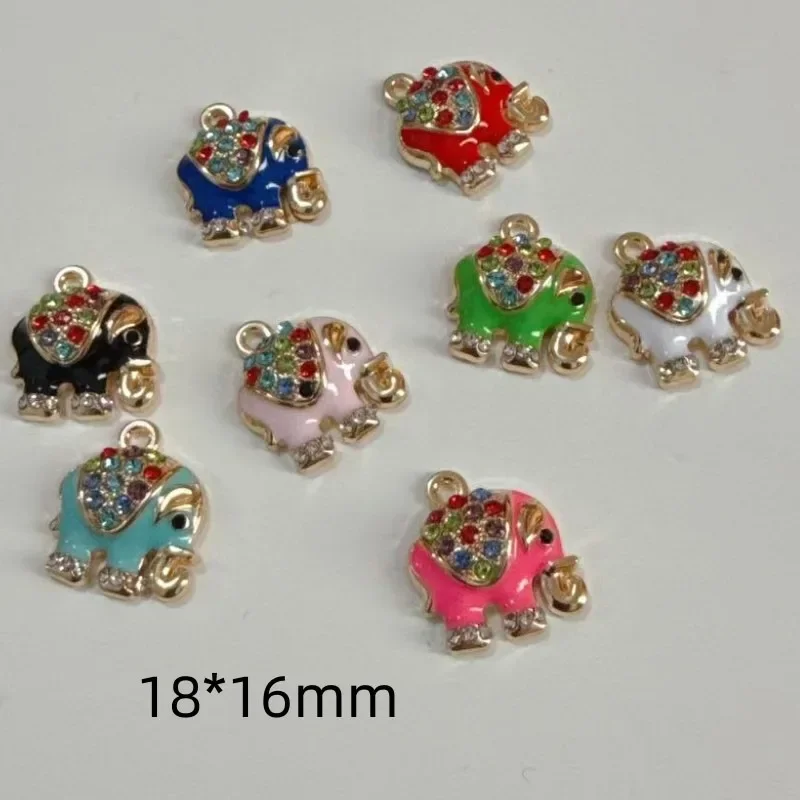 8Pcs Alloy Colorful Elephant Pendants With Dot Diamonds, DIY Charms for Keychain Earrings Necklace