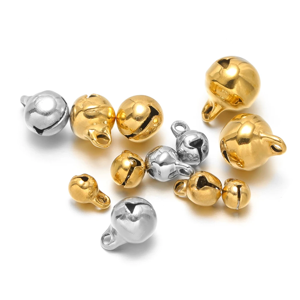 20pcs Stainless Steel Exquisite 5mm 6mm 8mm 10mm Small Bell DIY Jewelry Bracelet Making Jingling Bells Christmas Decoration