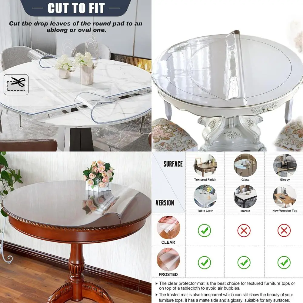 

1.5mm Thick 30 Round Plastic Table Protector, Waterproof Vinyl Cover for Kitchen, Desk, Easy Clean