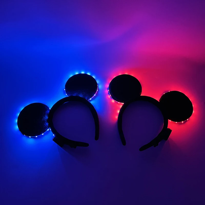 Luminous Glowing Headband LED Mickey Hairband Birthday Party Supplies Boy Girl Headwear Mouse Ears Hair Band Hair Accessories