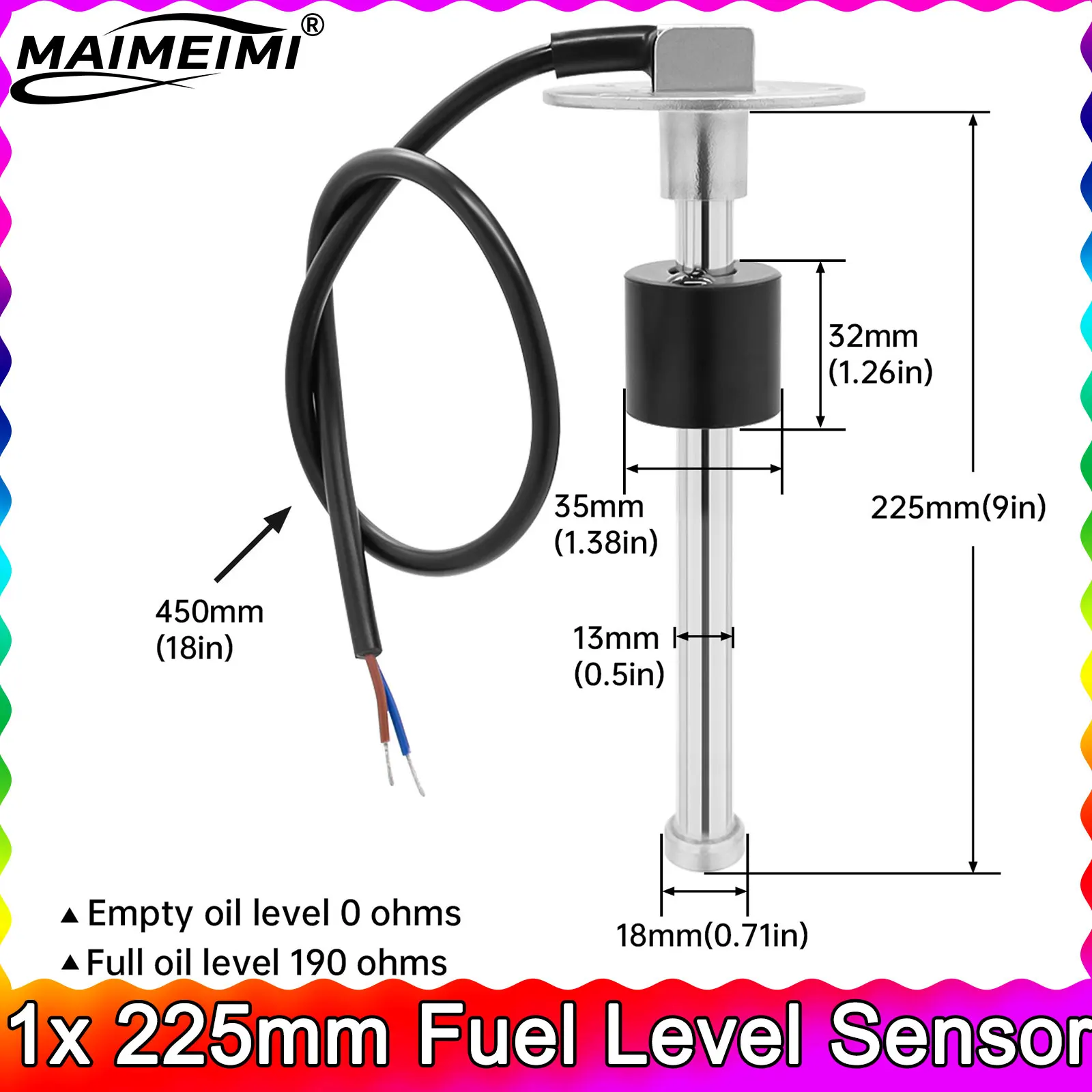 1pc 225mm Sensors Water Fuel Level Gauge Sensor 0~190 ohm Marine Boat Yacht Car Oil Liquid Tank Fuel Sender Unit