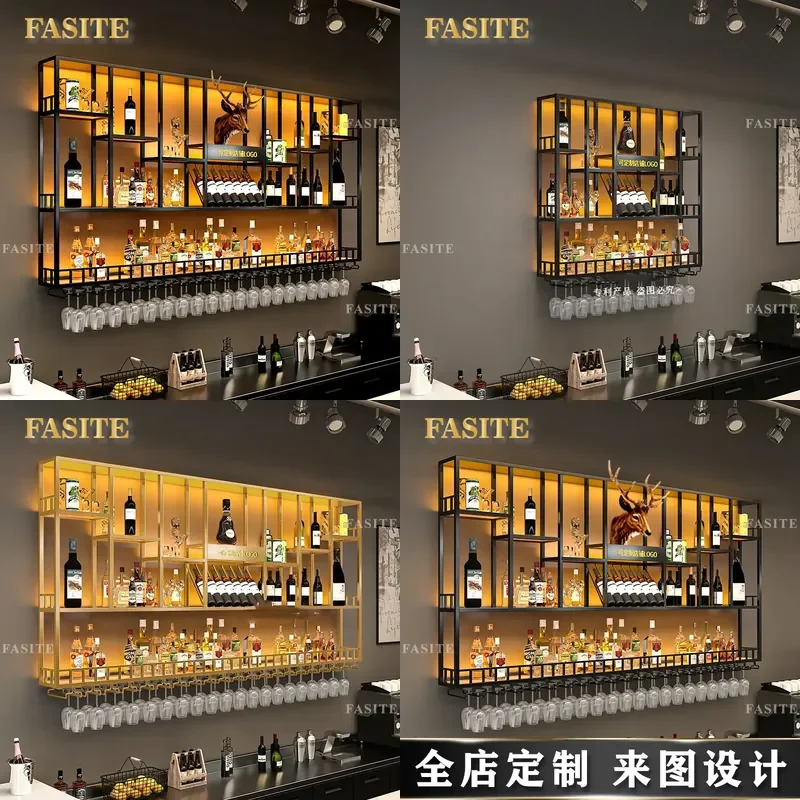 For Industrial Style Wall Mounted Wine Cabinet Rack Wrought Iron Bar Display Stand Creative Restaurant Storage Shelf Home