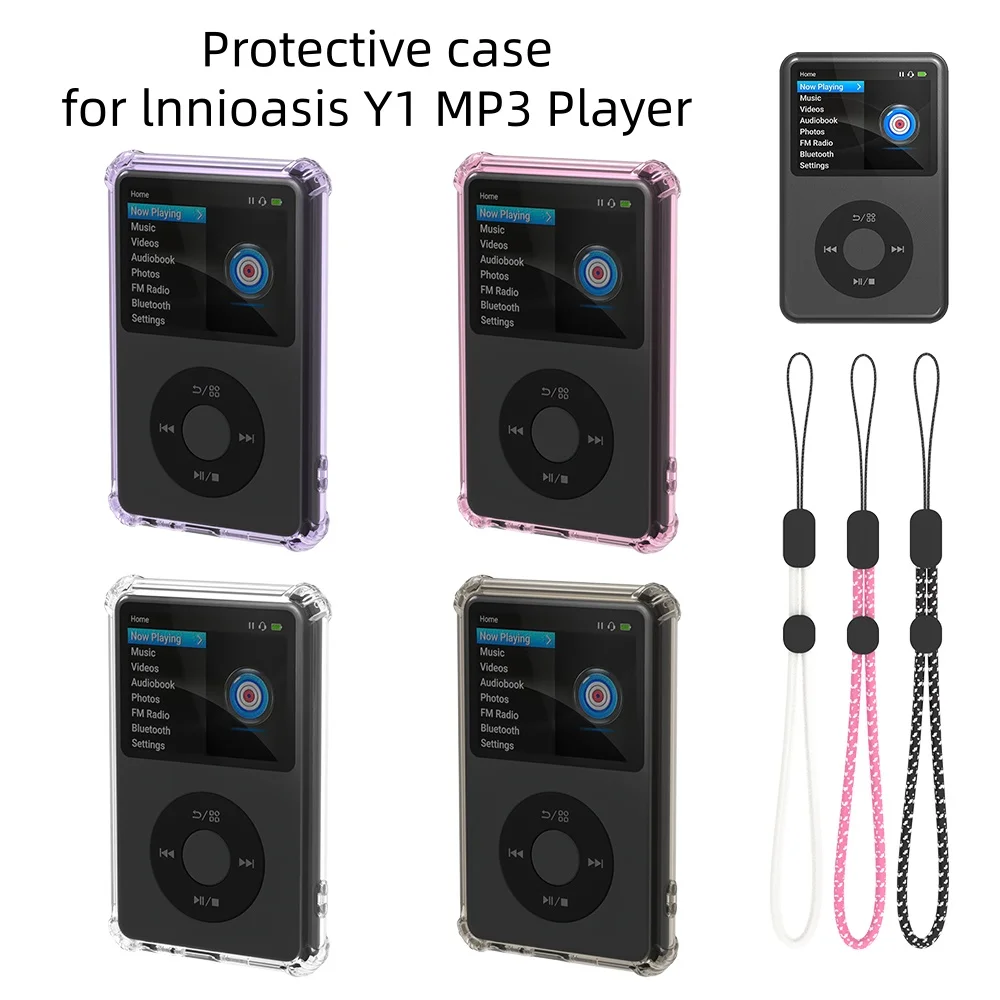 Transparent TPU Protective Case for Innioasis Y1 MP3 Player Shock‑Resistant Anti‑Explosion Protective Cover with Hand Rope
