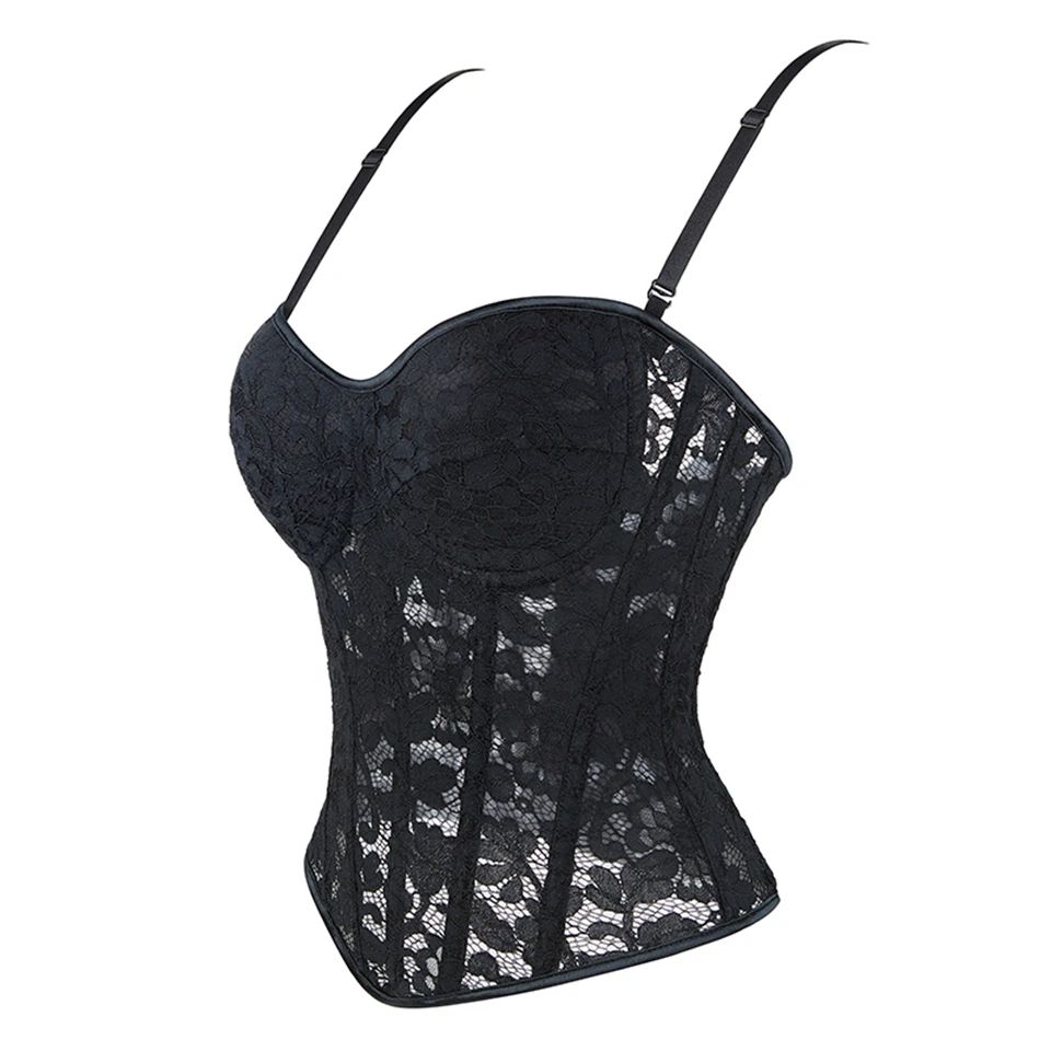 Wechery Damen Spitzenkorsett-Oberteil mit Reißverschluss vorne, Bustier, Taillenformer, Schnürung hinten, sexy Dessous, Y2K Gothic Camisole Tanktops – Detail 4