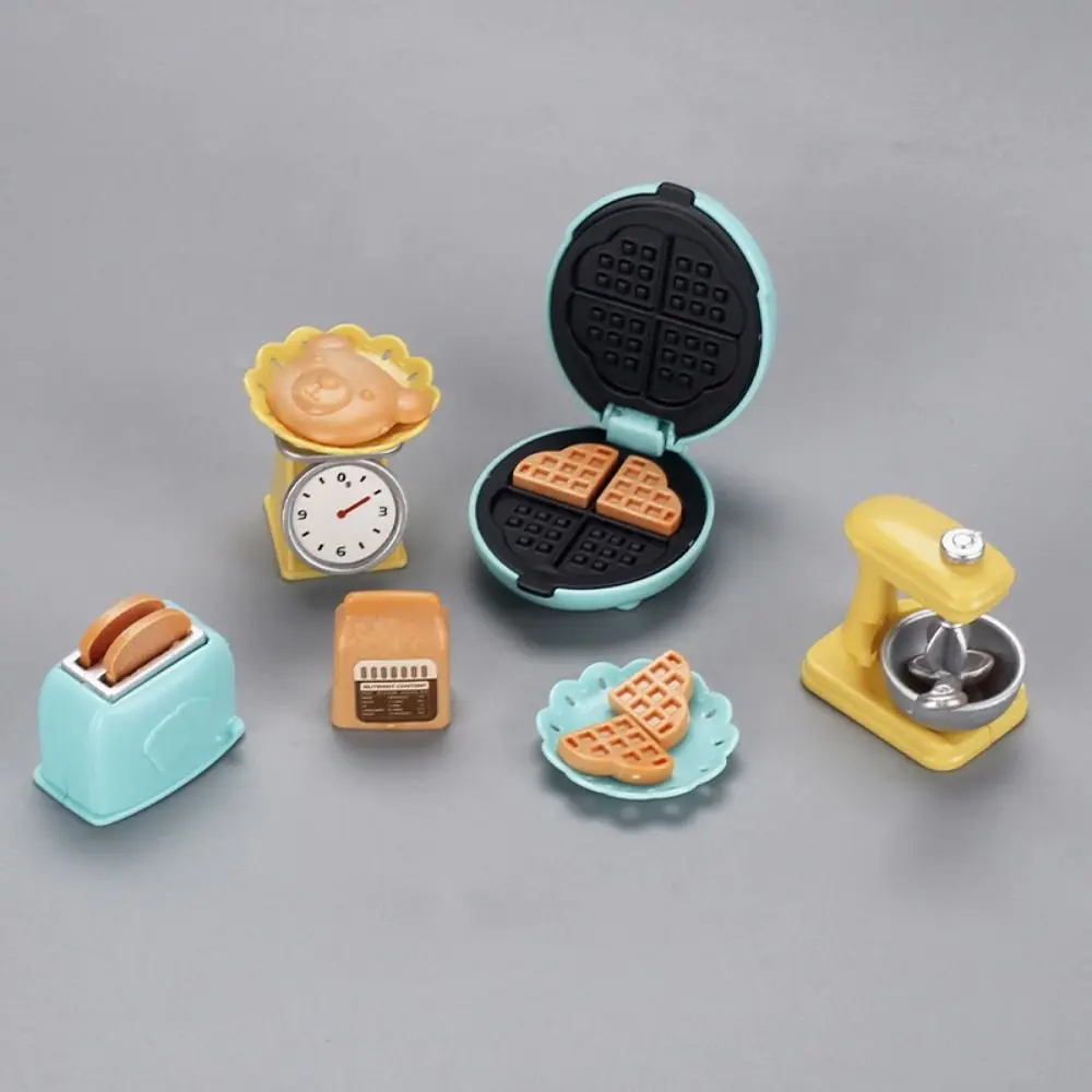 Bear Biscuits Dollhouse Kitchen Accessories Toaster Mixer Dollhouse Mini Furniture Breakfast Waffle Miniature Cooking Set