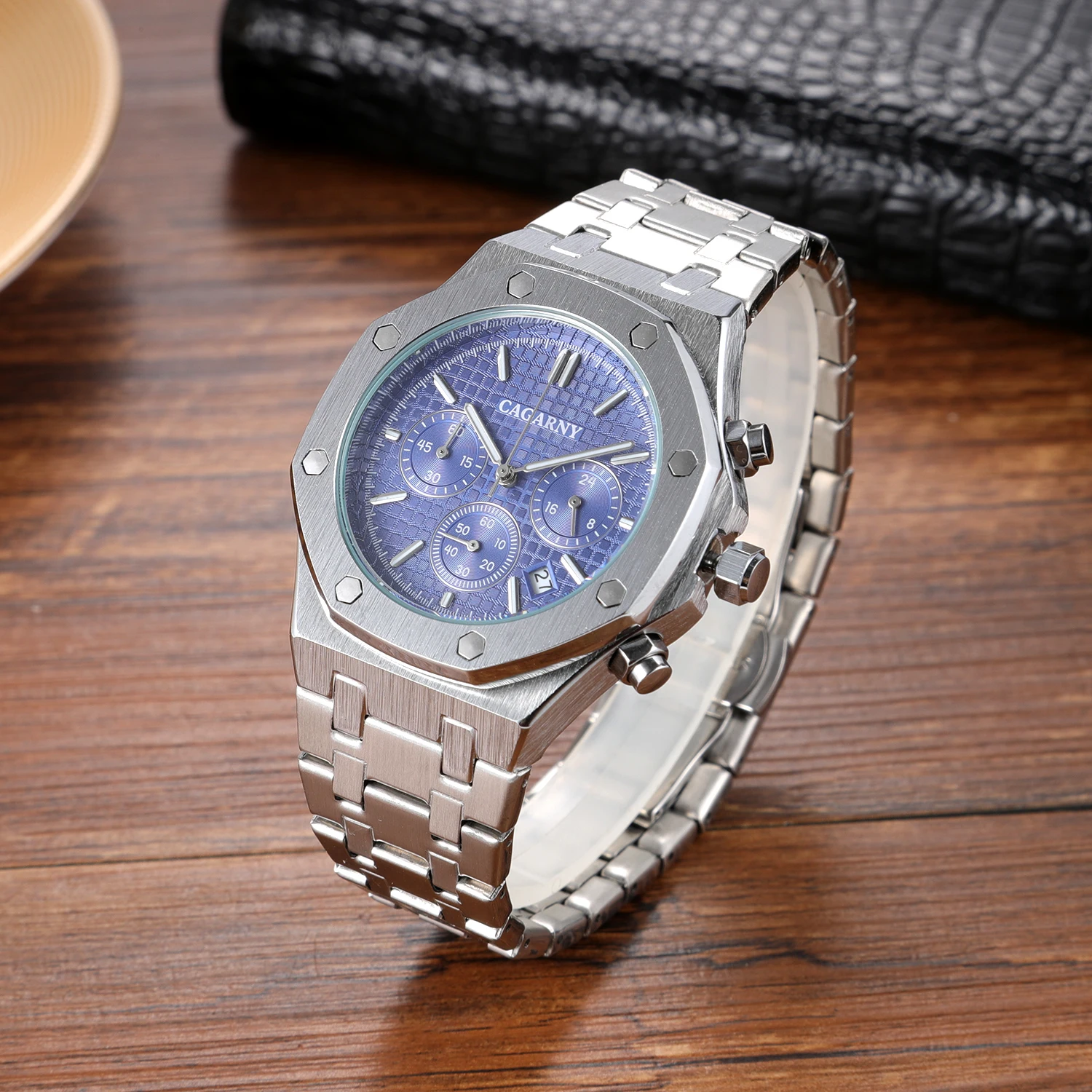 CAGARNY Original Brand 6835 New Stainless Steel Quartz Watches For Men  Fashion Casual Automatic date Chronograph for Man Watch