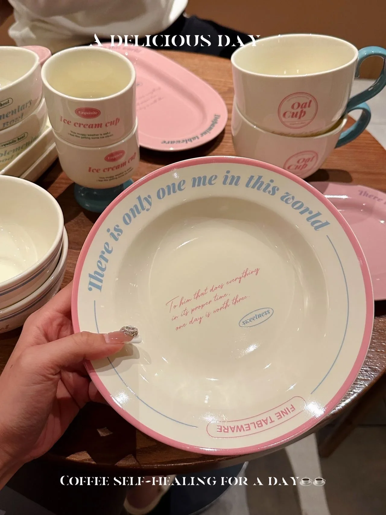 Korean Style Letter French Tableware Ceramic Plate and Bowl Set Household Rice Bowl Breakfast Plate for One Person