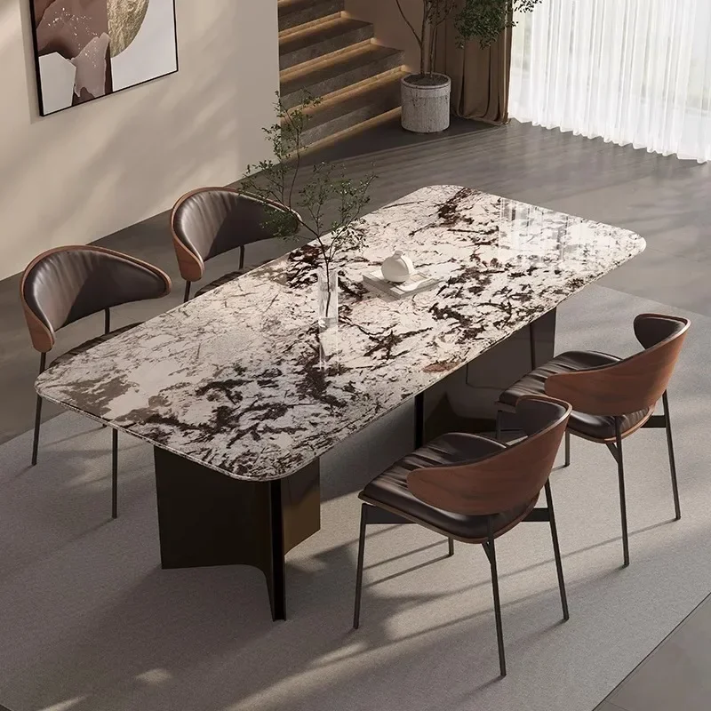 Brazil imported snow mountain orchid luxury stone round dining table Italian designer household round table