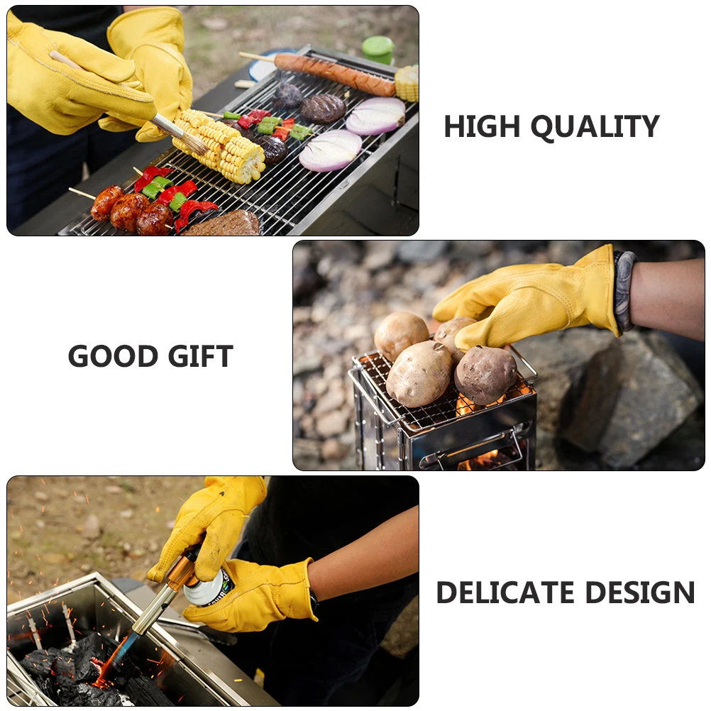 Anti Scalding Protective Gloves Cowhide Durable Outdoor BBQ Grill Glove Safety Protective Gloves Outdoor Glove Labor