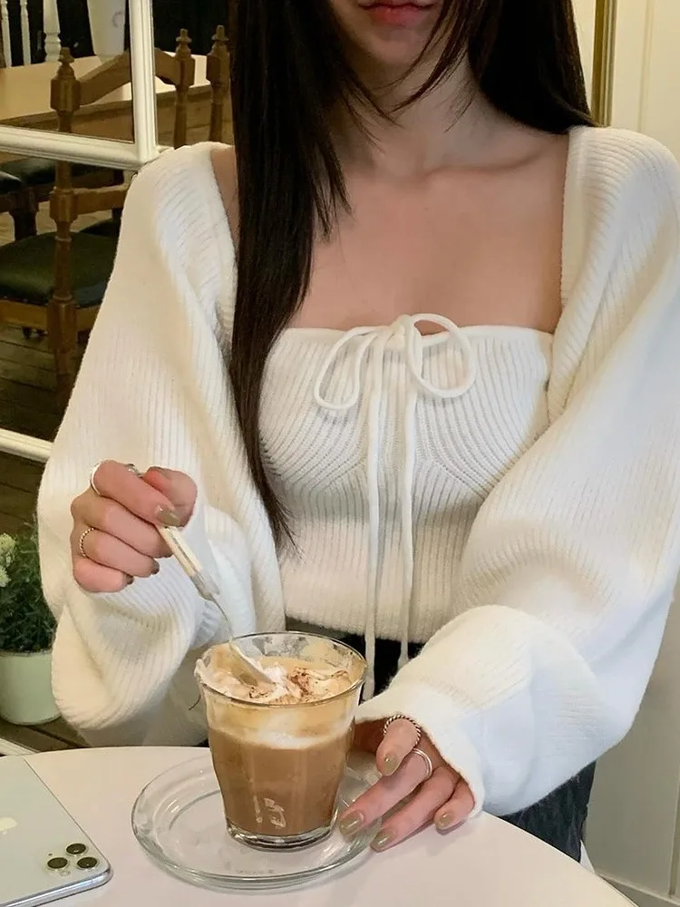 

Faionable Knitted ort Vest Women's Two-Piece Set Belted Strap Design Winter Collection 2025 Pure Desire Sle for Teens