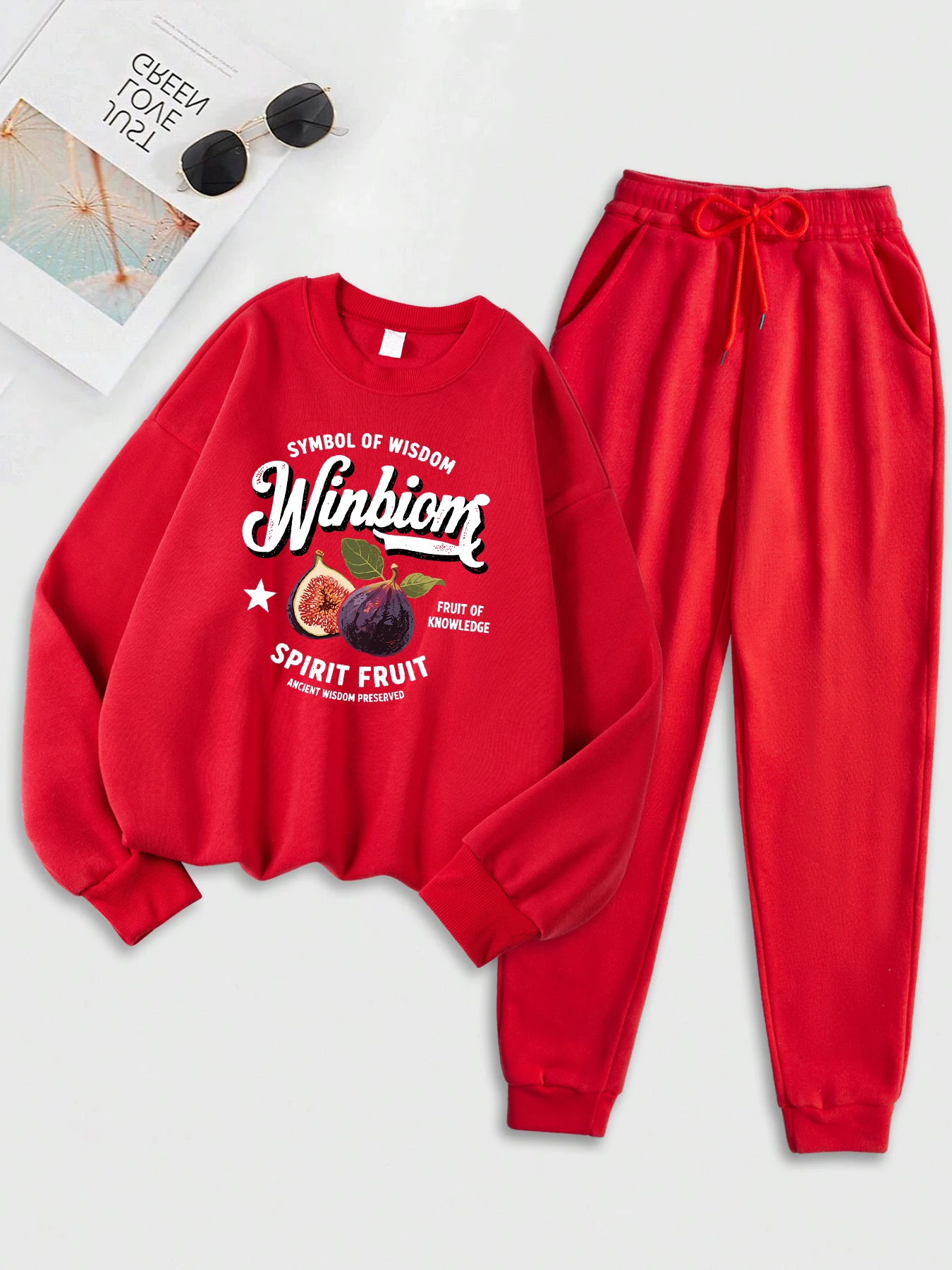 Setelan Sweatshirt Wanita Motif Simbol Figur Kebijaksanaan, Pakaian Hip Hop Jalanan, Santai, Cocok untuk Segala Aktivitas, Setelan Olahraga Y2K, Pakaian Olahraga Berbahan Fleece
