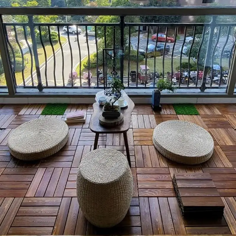 Interlocking Deck Tiles 3pcs Carbonized Wood Floor 12 X 12 Inch Non Slip Path Walkway Lawn Tiles Interlocking Outdoor Flooring