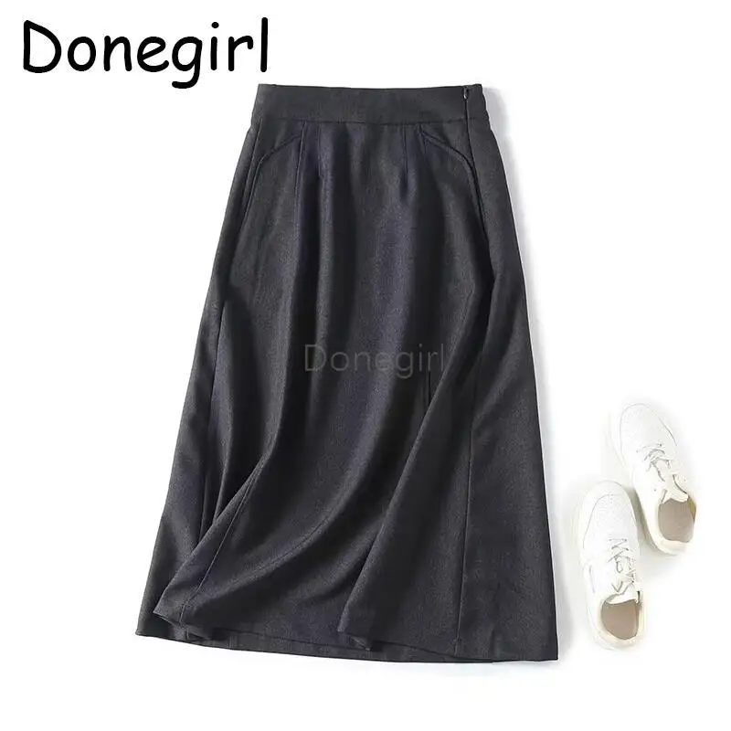 Donegirl-Saia Midi Elegante Feminina, Monocromática, Simples, Casual, Versátil, Chique, Moda Feminina, Novo, Primavera, Outono, 2024