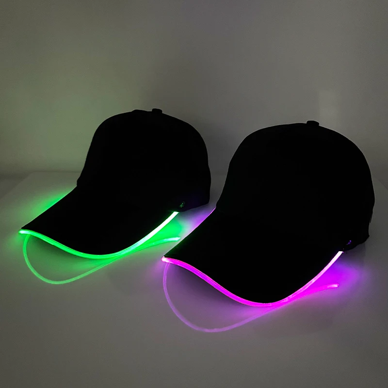 Glowing Baseball Cap NightClub Masquerade Riding Light Up Supplies Hip-hop Black Hat Led Sports Glowing Fibre Baseball Hats