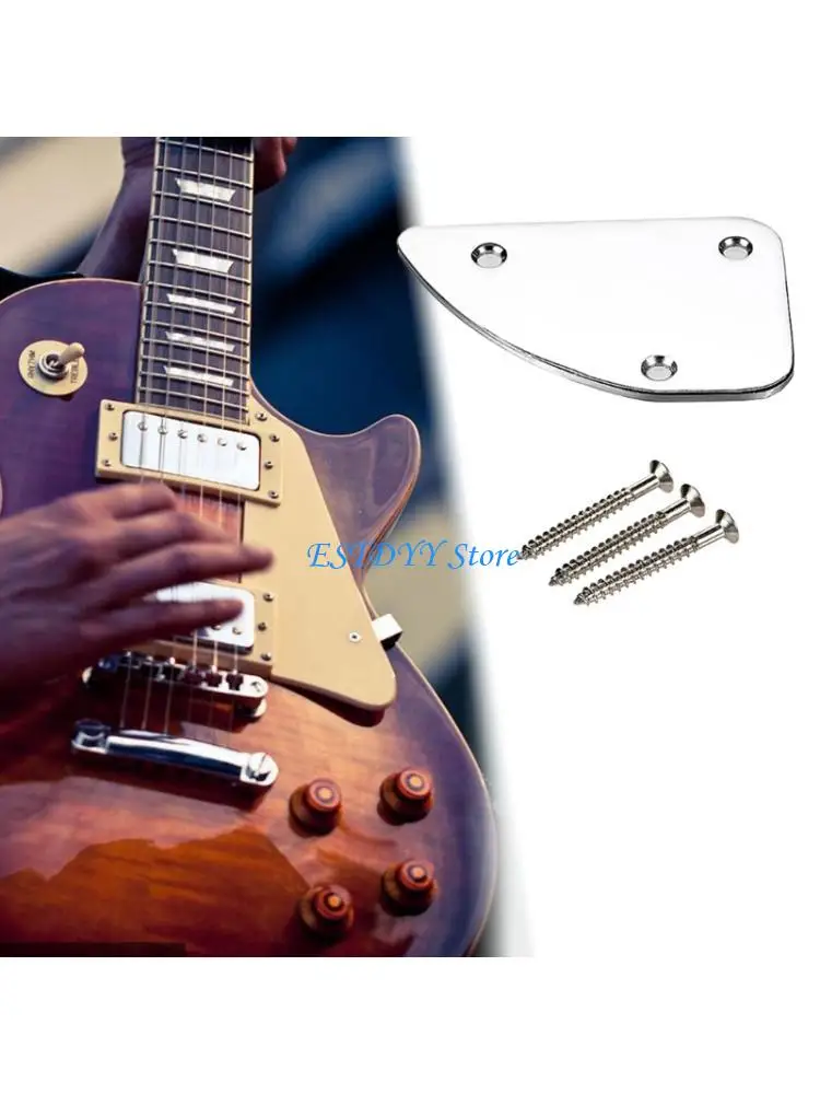 G6DE 3 Hole Curved Guitar Neck Plate Heavy Duty Metal Replacement Part Guitar Component for Retro Bass Guitars