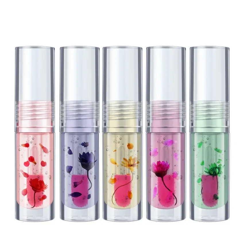 Private Label 5colors Flower Clear Lip Oil Nourishing Long Lasting Easy To Apply Color-changing Hydrating Vealentine's Day Gift