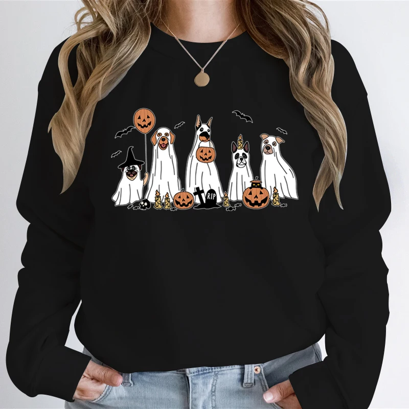 Woman Clothing Halloween Ghost Pumpkin Graphic Sweatshirt Hoodie Halloween Dog Sweatshirt Ghost Dog Pumpkin Graphic Sweatshirts