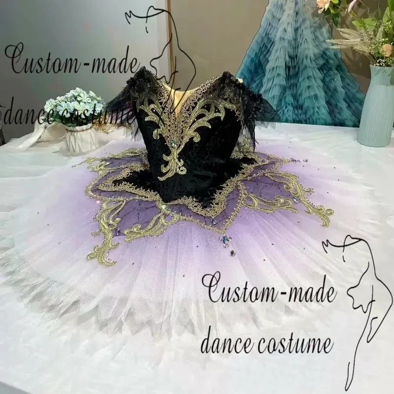Black purple gradient ballet variation Venice Carnival TUTU chiffon dress performance costume customization competition