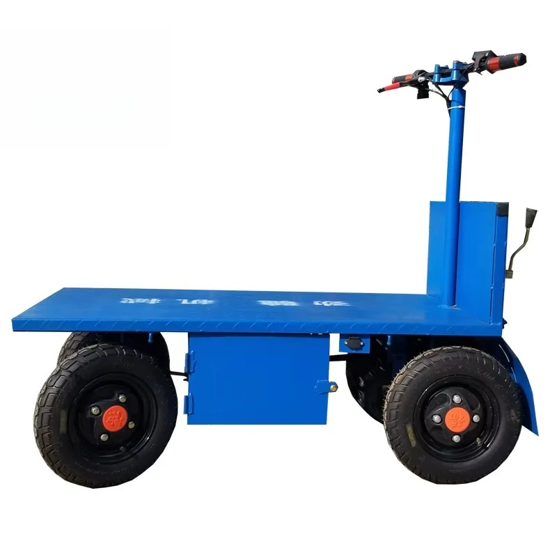 Warehouse handling Electric four-wheel flatbed truck Logistics Warehousing and hauling cycle Standing flatbed truck view 5