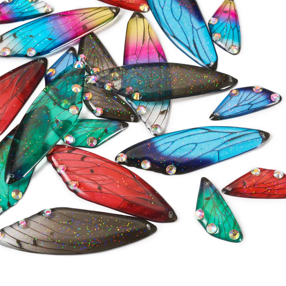 5 Sets Transparent Resin Butterfly Wing Pendants Dragonfly Wing Charms with Glitter Powder For Women Fashion Jewelry DIY Making