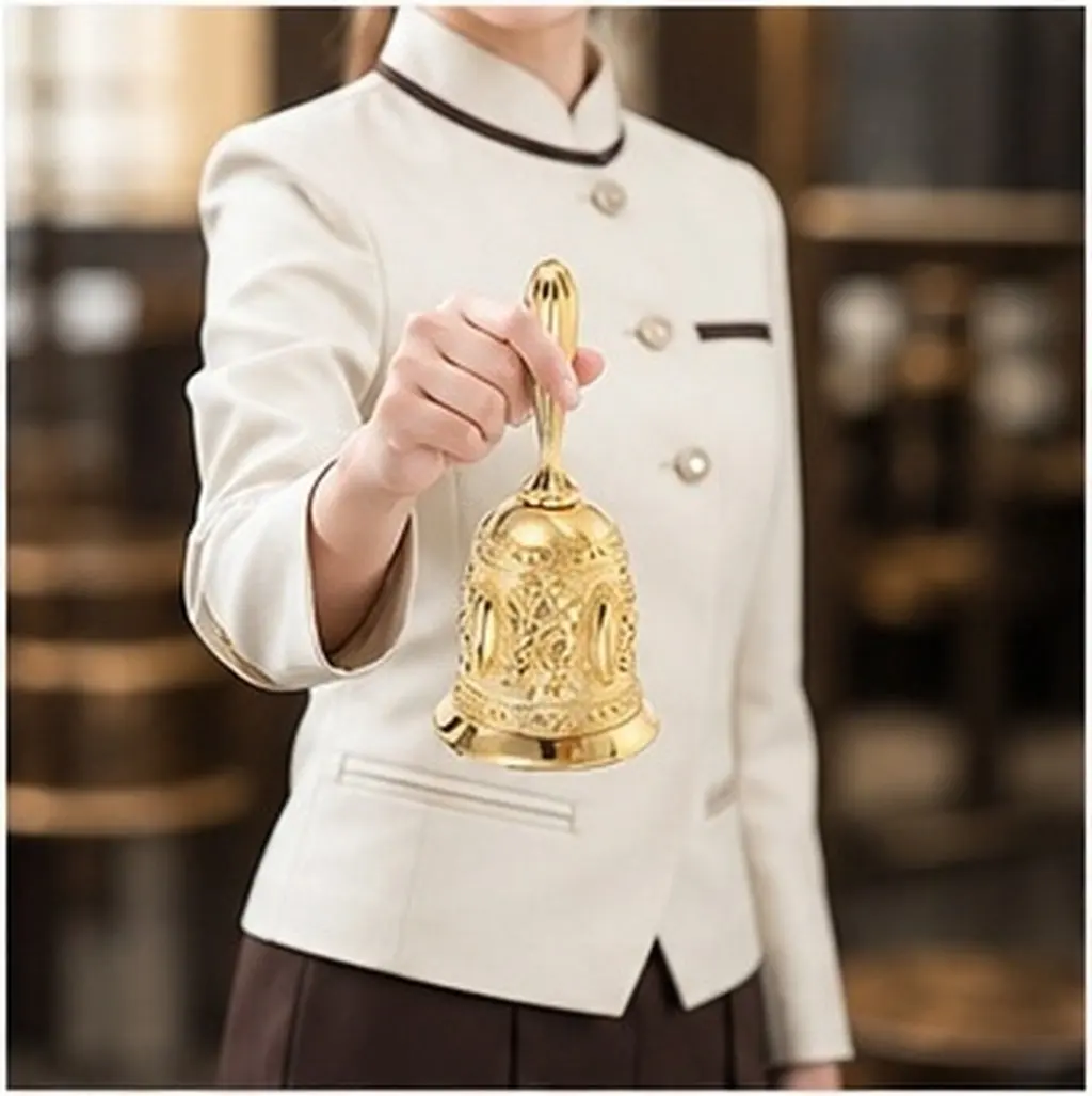 Solid Copper Alloy Brass Hand Bell Vintage Style Wooden Handle Loud Ringing for Classroom Call Bell Elderly Restaurant Service