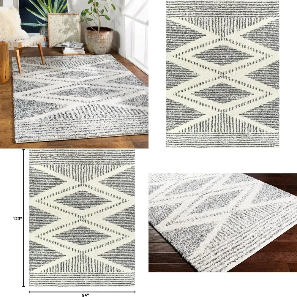 

8x10 Luxurious Shag Area Rug in Charcoal, Grey, Cream, and White - Perfect for Living Room, Bedroom, Kitchen