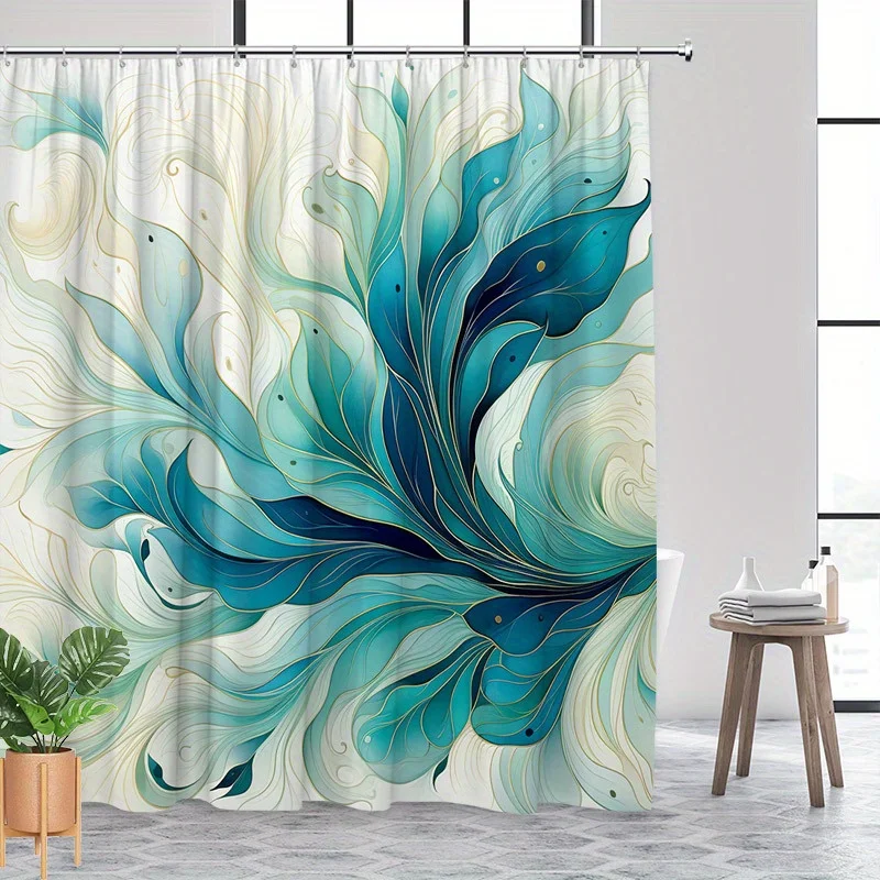 Abstract Swirl Leaf Vine Shower Curtain 1pc with 12 Hooks for Bathroom Home Decor Polyester 2D Flat Print 70.8x70.8 Inch