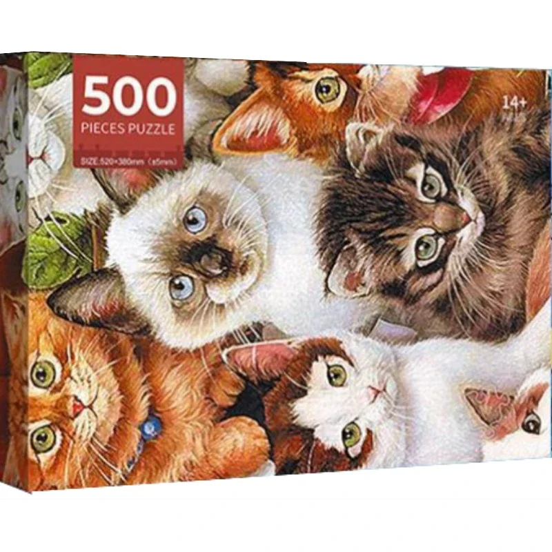 

38*52cm Adults 500 Pieces Paper Jigsaw Puzzles Cat Cute Animals Paintings Stress Reducing Toys Entertainment Christmas Gifts