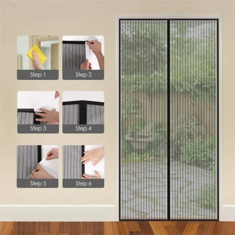 

D5 Summer Magnetic Door Curtain Mosquito Resistant Soft Yarn Mesh Multiple Sizes Easy Install Home Bedroom Door Cover Curtains