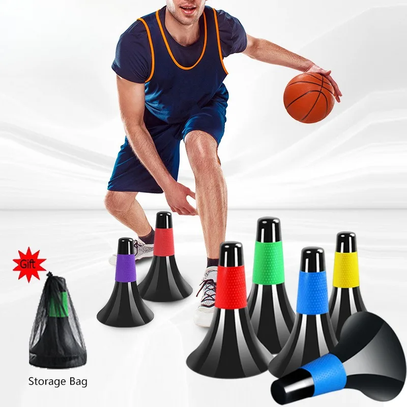 6PC 23cm Sports Cone Marker Football Training Sign Traffic Cone Horn Shape Marker Bucket Soccer Agility Training Marker Equipmen