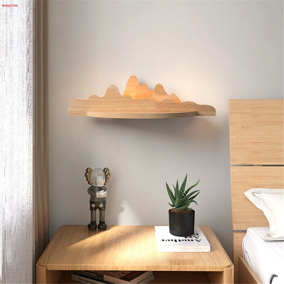 

Cottagecore Decor Wooden Mountain Shelf Led Wall Lamp For Bedroom Bedside Sofa Children Study Decoration Art Sconce Night Lights