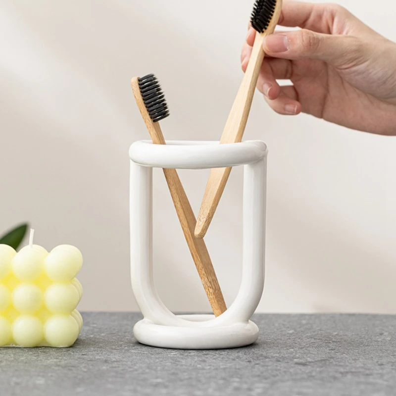 Ceramic Toothbrush Holder Bathroom Shelving Toothpaste Holder Storage Rack Bathroom Product Shelf Desktop Storage Holder B-A79M