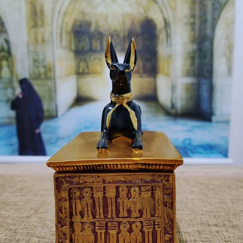 Pet urn Ancient Egyptian Pharaoh Anubis imported resin jars for cremation of dead cats and dogs.