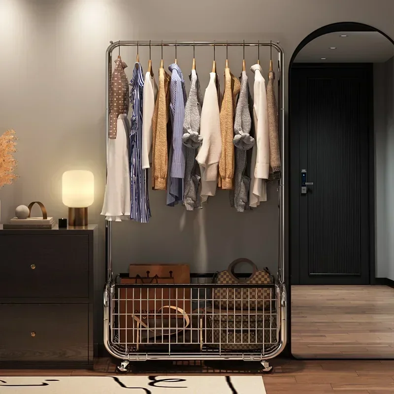 New Model Household GoodsHanger Floor To Ceiling Bedroom Drying Hanger Mobile Light Luxury Corner Coat Rack Clothes Rack Premium