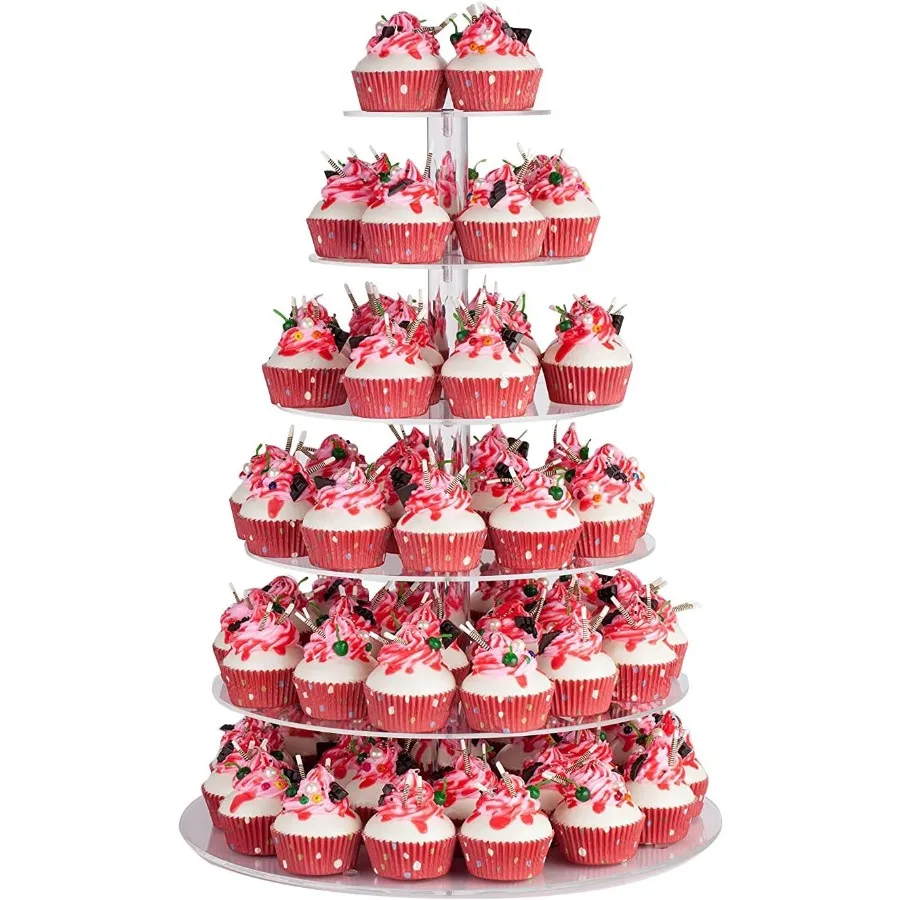 

Большая подставка для кексов, 6-уровневая башня для кексов, круглая подставка для кексов для 80 кексов, прозрачная акриловая подставка для кексов для вечеринок Ev