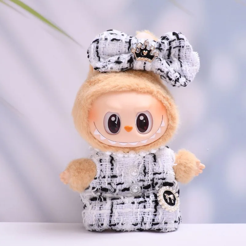 1 Set 17cm Labubu Doll Clothes Monster Outfit Sweet Princess Style Bow Strap Overalls DIY Kids Gift Christmas Birthday Part