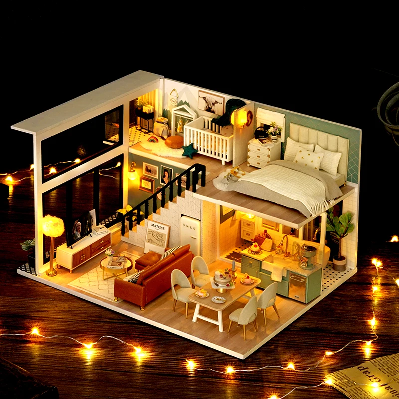 

DIY Dollhouse Wooden Doll Houses Miniature With Furniture Kit Casa Music Led Toys for Children Birthday Gifts L031