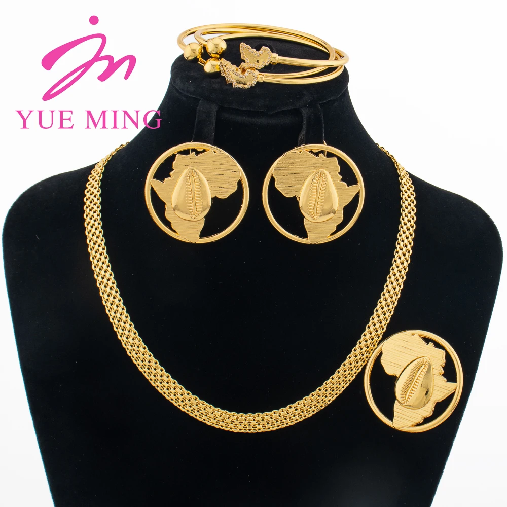 

YM Jewelry Sets Geometric Pendant Copper Necklace Africa Map Earrings Jewellery for Women Banquet Personality New Bangles Ring