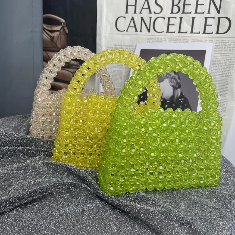 Green Celebrity New Fashion Beaded Handbags Summer Beach Handmade Vintage for Women Femme Party Evening Gift Handle Purses